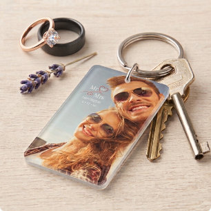 Newlyweds Sweetheart Typography Mr and Mrs Photo Key Ring