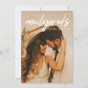 Newlyweds W 3 Photo & Typography Wedding Reception Invitation
