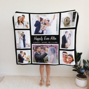 Newlyweds Wedding 8 Photo Collage Fleece Blanket