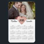 Newlyweds wedding favour 2019 Calendar Photo Magnet<br><div class="desc">Photo Calendar magnet with your names and a gold heart. Great for Newlyweds Christmas and for Wedding favour.</div>