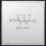 Newlyweds Wedding Gift Minimalist Monogram Script  Napkin<br><div class="desc">Newlyweds Wedding Gift Minimalist Monogram Script Cloth Napkin. Personalised soft pale grey monogram design with the newlywed bride and groom's last name and date established on a white background. A unique keepsake gift for a wedding gift. Lovely for their new life together. Also makes a beautiful housewarming gift. Click Personalise...</div>