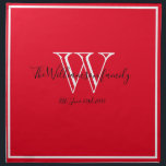 Newlyweds Wedding Gift Monogram Script Modern Chic Napkin<br><div class="desc">Newlyweds Wedding Gift Monogram Script Modern Chic Cloth Napkin. Personalised white monogram design, with charcoal grey lettering, and the newlywed bride and groom's last name and date established on a rich red background. A keepsake gift for newlyweds. Lovely for their new life together. Also makes a beautiful housewarming gift. Click...</div>