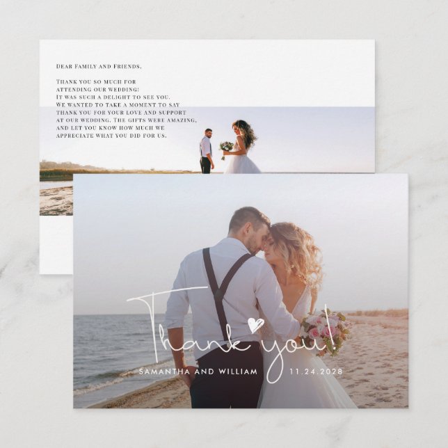 Newlyweds Wedding Photo Hand-Lettered Thank You Card (Front/Back)