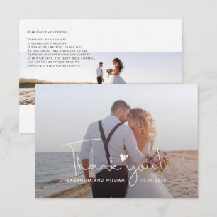 Newlyweds Wedding Photo Hand-Lettered Thank You Card