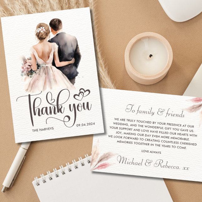 Newlyweds Wedding Thank You Card Elegant Couple (Creator Uploaded)
