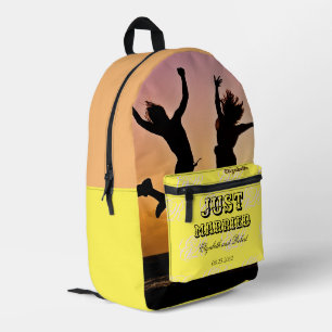 Newlyweds yellow & Black Modern Monogram Honeymoon Printed Backpack