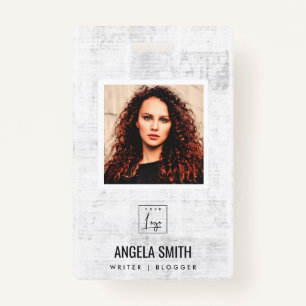 NEWPAPER TEXTURE EMPLOYEE PHOTO BARCODE NAME ID BADGE