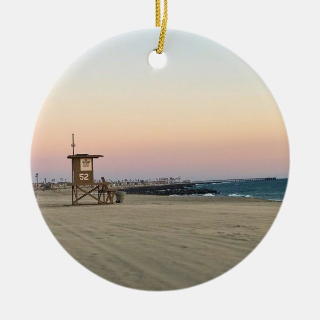 Newport Beach at Sunset, California Ceramic Tree Decoration (Front)