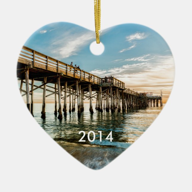 Newport Beach Balboa Pier Ceramic Tree Decoration (Front)