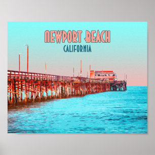 Newport Beach California Balboa Pier Vintage Poster