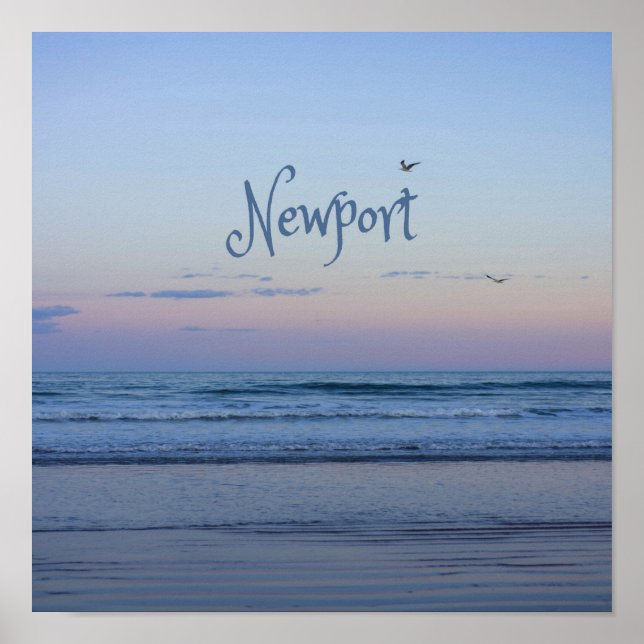 Newport Beach California Ocean Sunrise Blue Poster (Front)