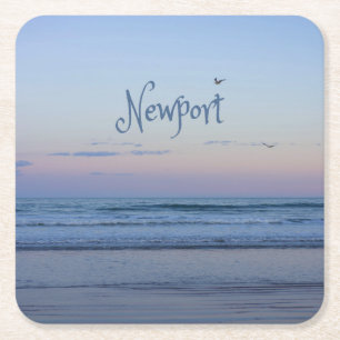 Newport Beach California Ocean Sunrise Blue Square Paper Coaster