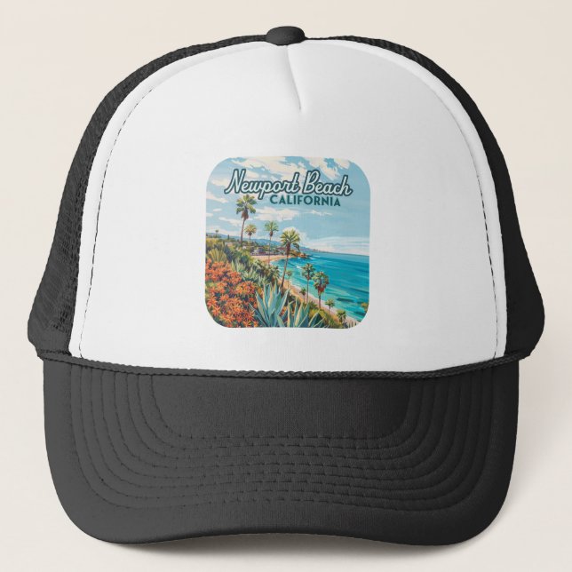 Newport Beach California Orange County Vintage Trucker Hat (Front)