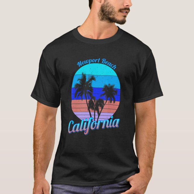 Newport Beach California Retro Palm Trees Beach Su T-Shirt (Front)