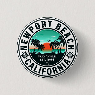 Newport Beach California Retro Sunset Souvenir 80s 3 Cm Round Badge