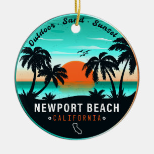 Newport Beach California Retro Sunset Souvenir 80s Ceramic Tree Decoration
