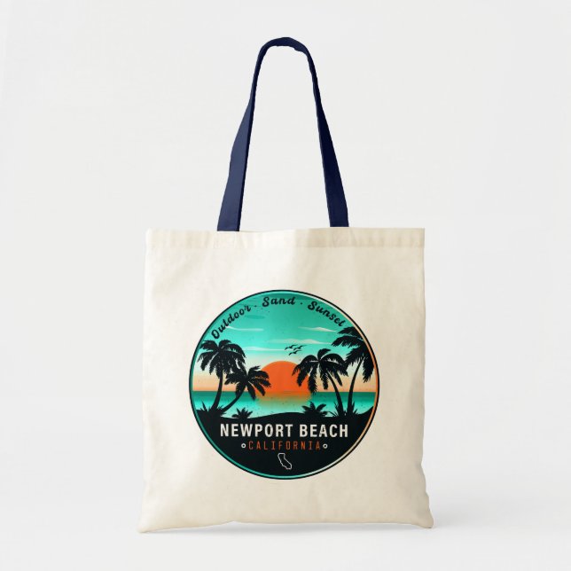 Newport Beach California Retro Sunset Souvenir 80s Tote Bag (Front)