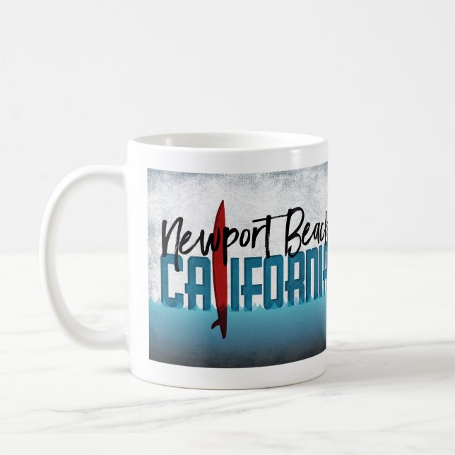 Newport Beach California Surfboard Surfing Coffee Mug (Left)