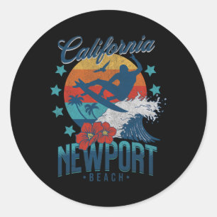 Newport Beach California Surfing Vintage Vacation Classic Round Sticker