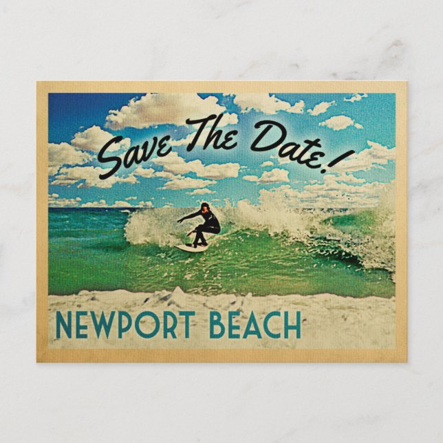 Newport Beach Save The Date California Surfing Announcement Postcard (Front)