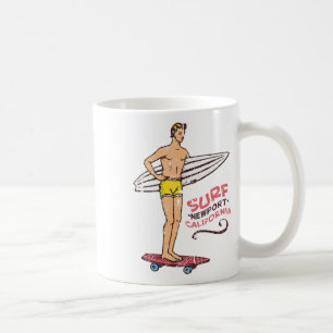 Newport Beach Surf Vintage Retro Surfboard 60s 70s Coffee Mug