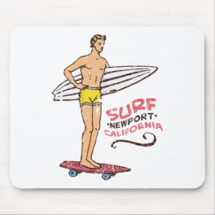 Newport Beach Surf Vintage Retro Surfboard 60s 70s Mouse Mat