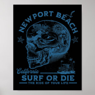Newport Beach Surfing Girl Pacific Ocean Surf Boar Poster
