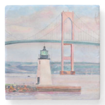 Newport Bridge and Goat Island Lighthouse coaster
