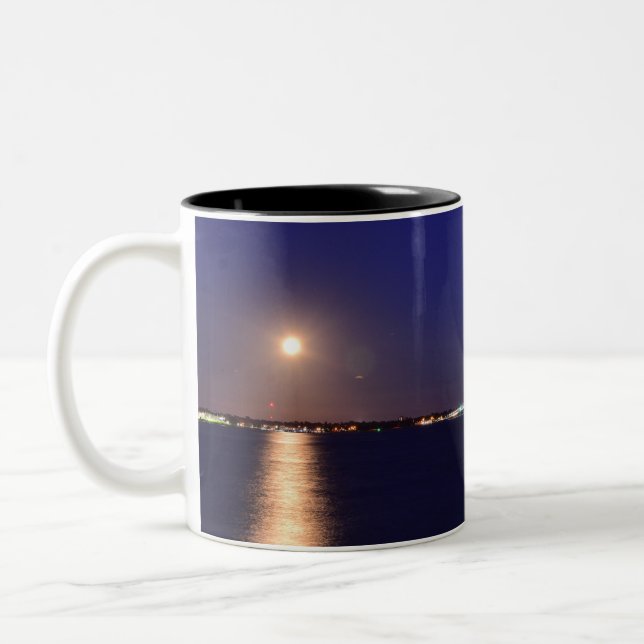 Newport Bridge Full Moon Two-Tone Coffee Mug (Left)