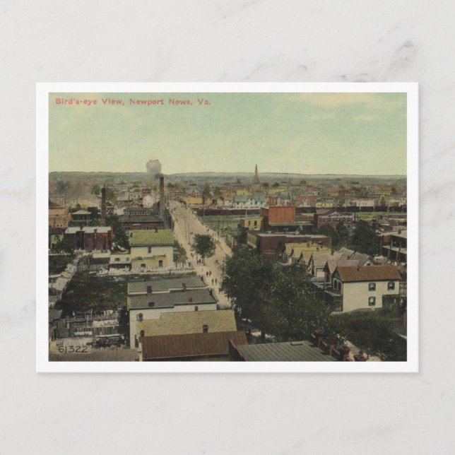 Newport News VA, Bird's Eye View 1911 Postcard (Front)