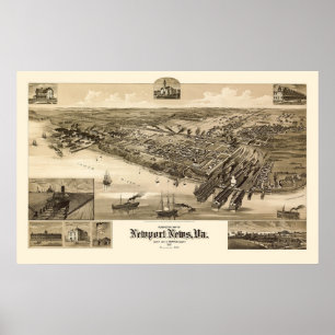 Newport News, VA Panoramic Map - 1891 Poster