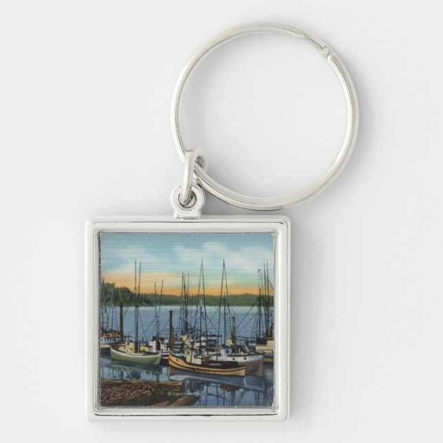 Newport, Oregon - Salmon Fishing Fleet in Yaquin Key Ring (Front)