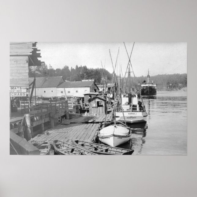 Newport, Oregon Waterfront View of Fishing Boats Poster (Front)