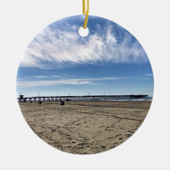 Newport Pier, Newport Beach, California Ceramic Tree Decoration (Front)