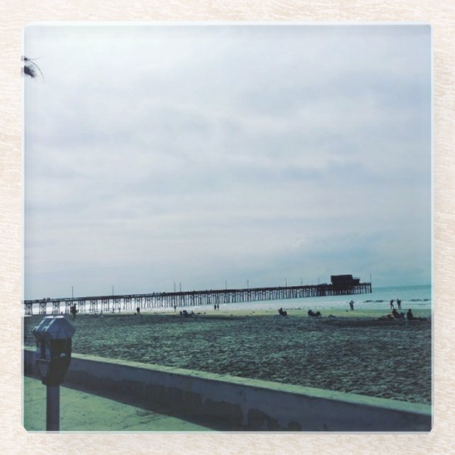 Newport Pier, Newport Beach, California Glass Coaster (Front)