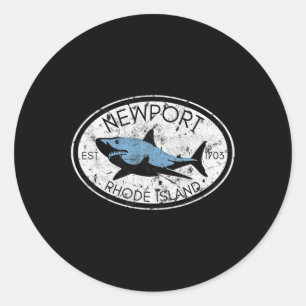 Newport Rhode Island Fishing Shark Fish Beach Vint Classic Round Sticker