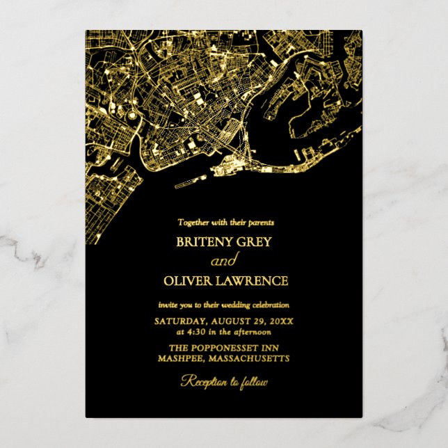 Newport Rhode Island Map golden Wedding  (Front)