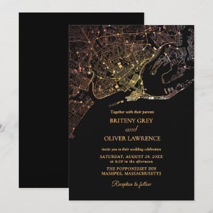 Newport Rhode Island Map golden Wedding Invitation