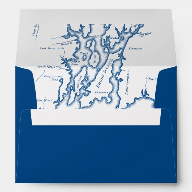 Newport Rhode Island Map Navy Blue Wedding Envelope (Back (Bottom))