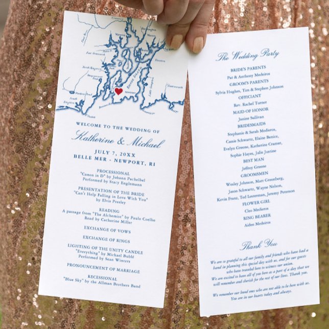 Newport Rhode Island Map Navy Destination Wedding Programme (These Newport Rhode Island wedding programs are perfect for your Newport destination wedding)