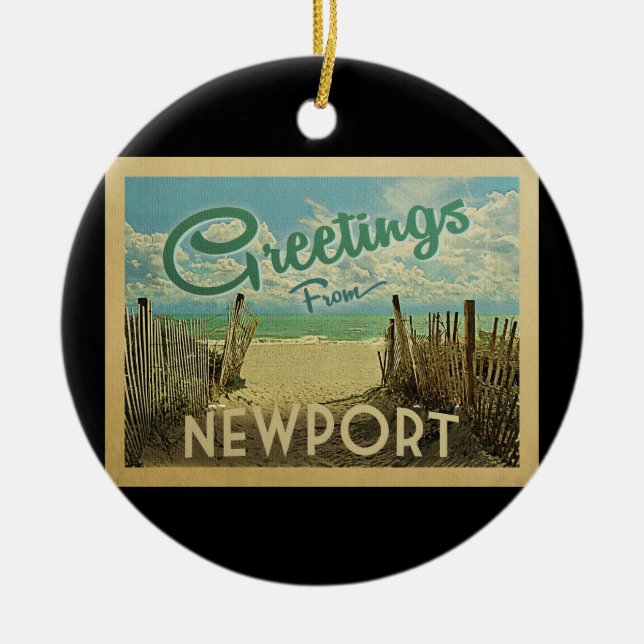 Newport Rhode Island Ornament Beach Vintage (Front)