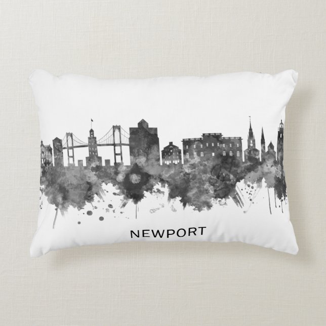 Newport Rhode Island Skyline BW Decorative Cushion (Front)