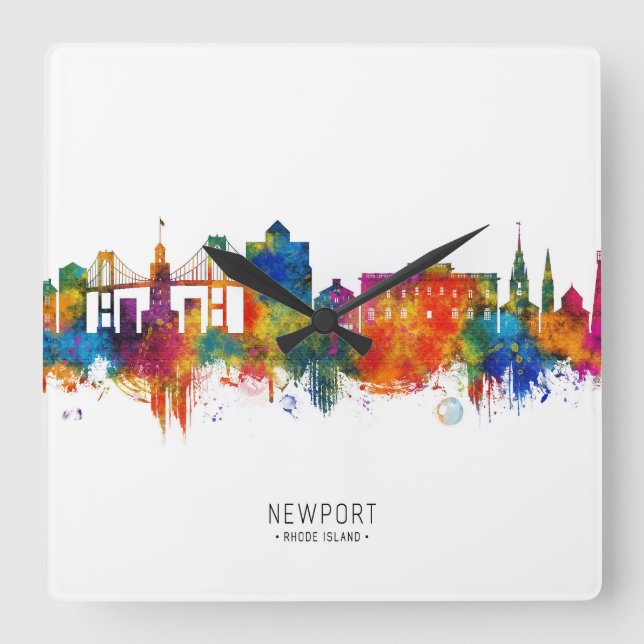 Newport Rhode Island USA Skyline Square Wall Clock (Front)