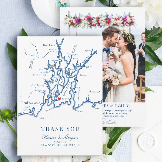 Newport Rhode Island Wedding Flat Thank You Card (These Newport, RI thank you cards are perfect for your Narragansett bay destination wedding)