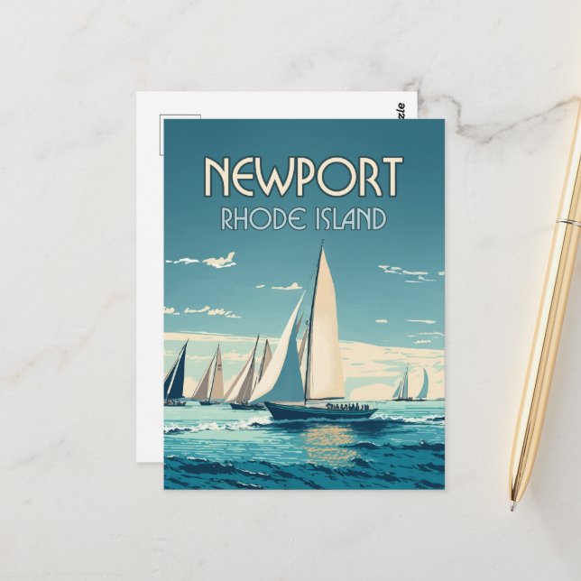 Newport Rhode Island Yacht Race Vintage Postcard (Front/Back In Situ)