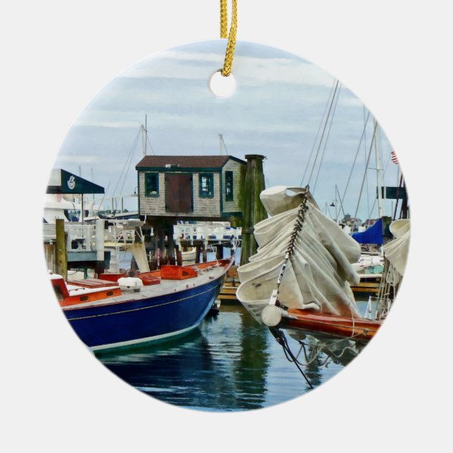 Newport RI - Folded Sails Ceramic Tree Decoration (Front)