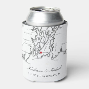 Newport, RI Map Wedding Favour Drink Holder Can Cooler