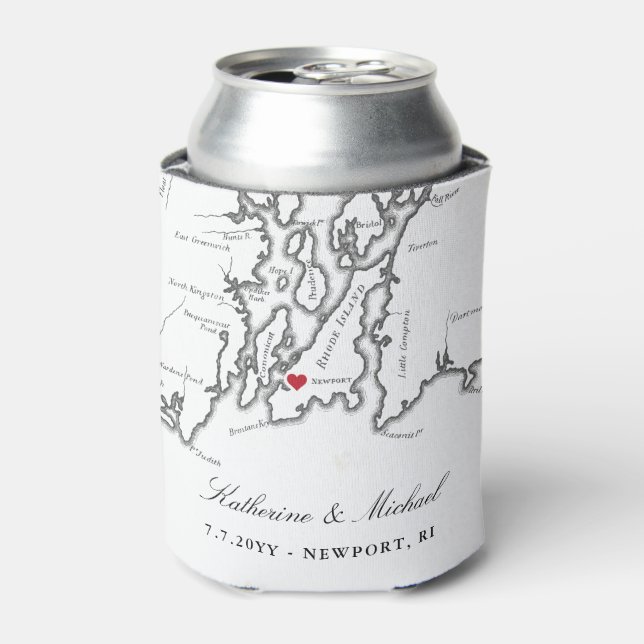 Newport, RI Map Wedding Favour Drink Holder Can Cooler (Can Front)