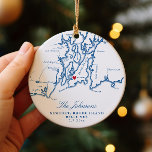 Newport, RI Wedding Our First Christmas  Ceramic Tree Decoration<br><div class="desc">Celebrate your first Christmas as newlyweds with our special Navy Blue Narragansett Bay Map-themed ornament from Coastal map Designs. Perfect keepsake for iconic Newport wedding venues like OceanCliff, Belle Mer, the Bohlin, the Chanler, and Rosecliff, this keepsake commemorates your love story in a timeless navy blue design. Add a personal...</div>