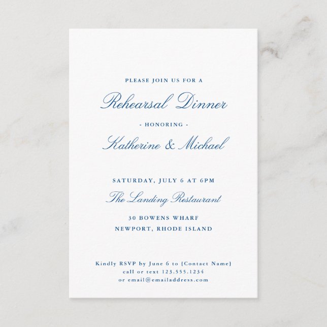 Newport RI Wedding Rehearsal Dinner Enclosure Card (Front)
